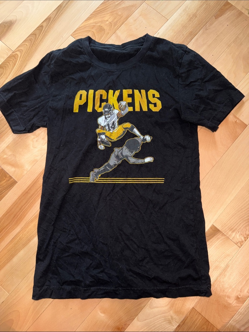 PICKENS Black Graphic Tee with Yellow Print S
